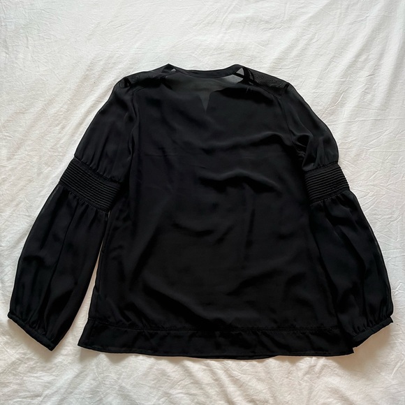 Zara Basic Mandarin Collar Long Sleeve Black Sheer Blouse (L) - Picture 5 of 8